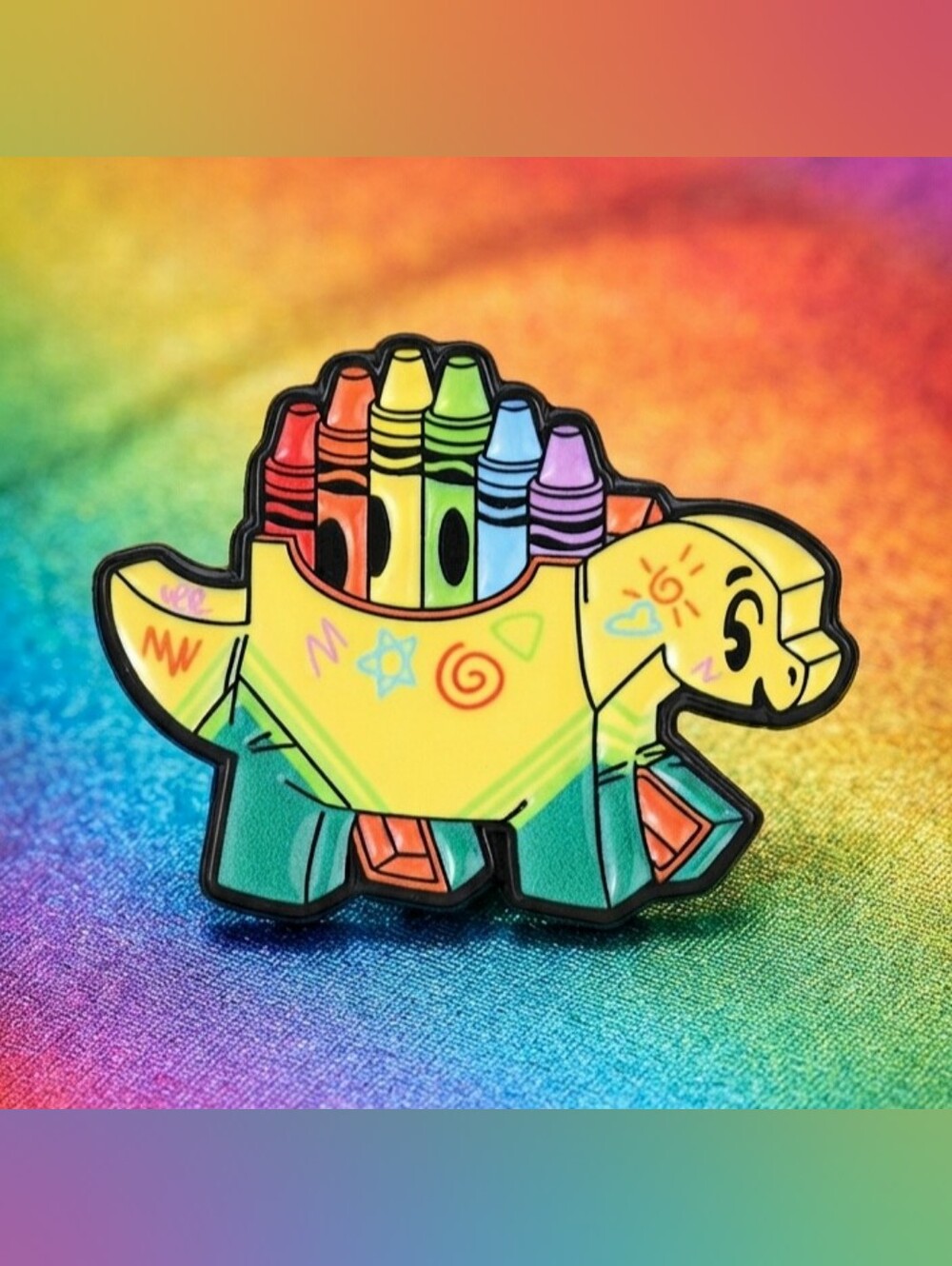 Crayon Box Stego Enamel Pin: Cute Dinosaur Creative Art Teacher Accessory
